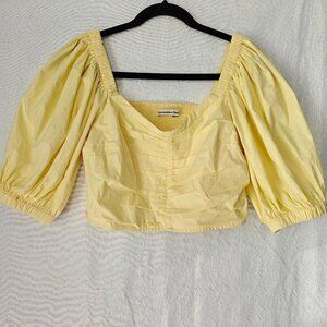 ABERCROMBIE & FITCH Yellow Poplin Cinched Puff Sleeve Top Size Medium